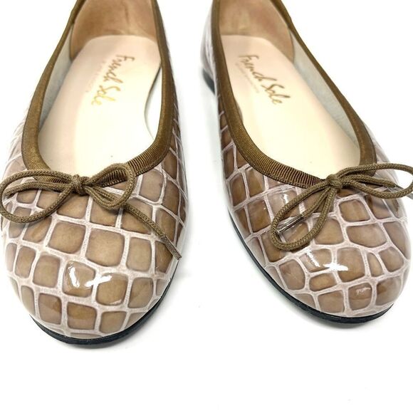 * French Sole Henrietta Brown Patent Croc Embossed Leather Ballet Flats EU 37 - Picture 5 of 10